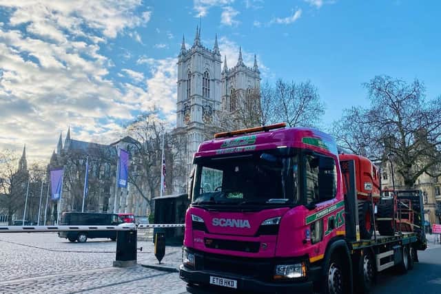 Jodi Smith and her truck in Westminster. Credit: Instagram/PinkTrucker90